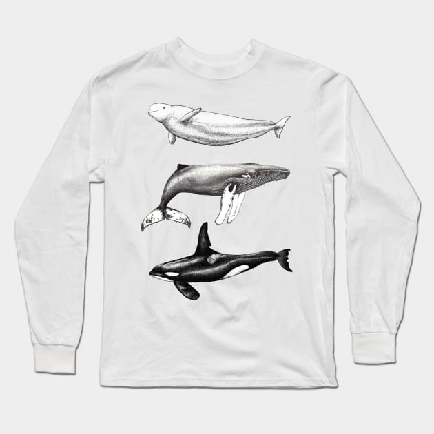 Beluga, orca and humpback whale ink Long Sleeve T-Shirt by chloeyzoard